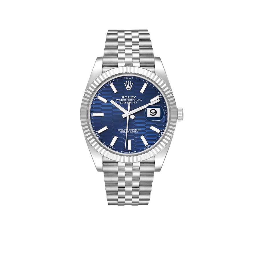 Datejust 41mm Steel White Gold Fluted Motif Dial Mens Watch 126334