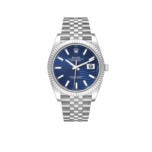 Datejust 41mm Steel White Gold Fluted Motif Dial Mens Watch 126334