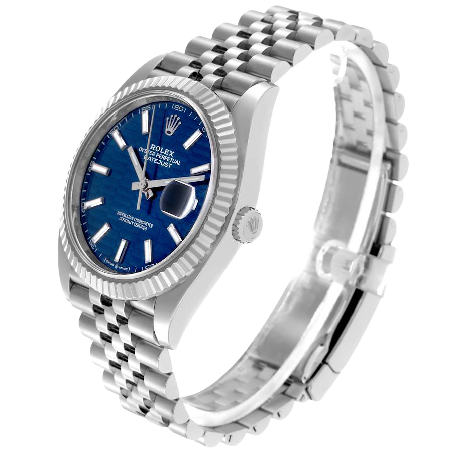 Datejust 41mm Steel White Gold Fluted Motif Dial Mens Watch 126334