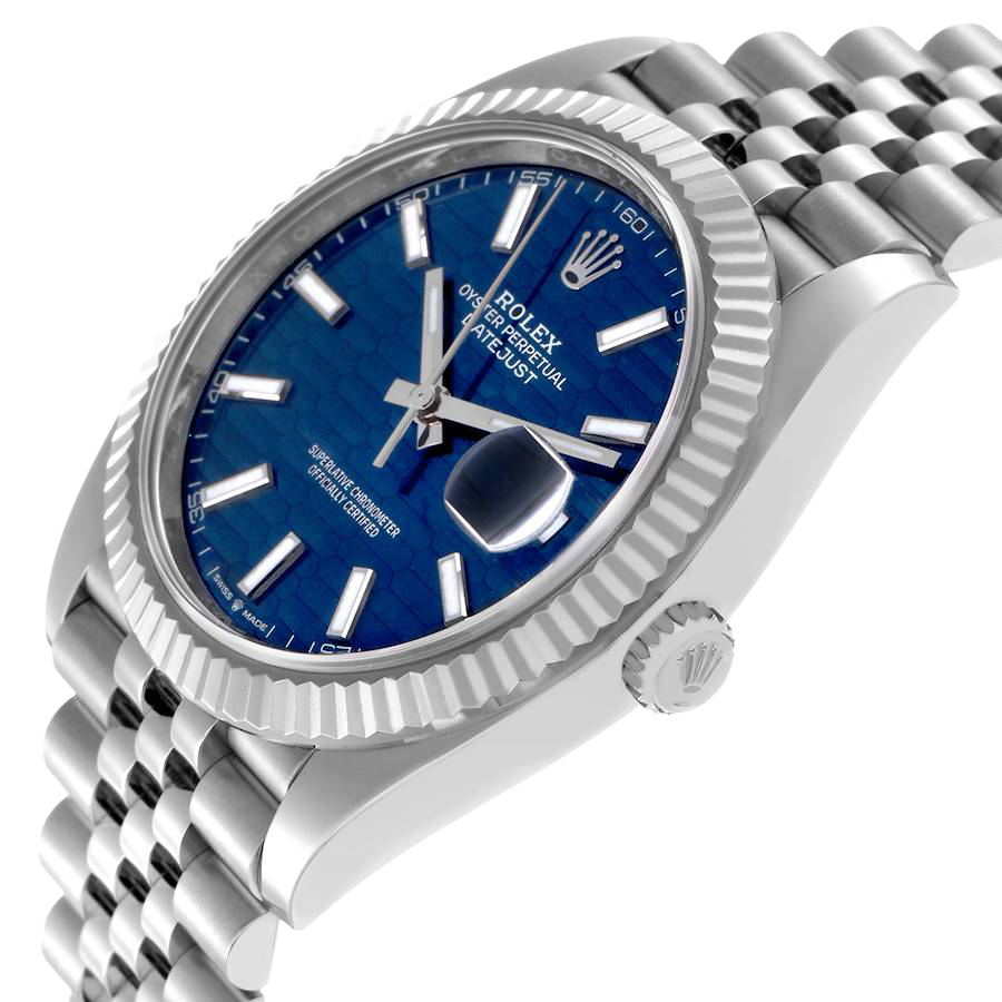 Datejust 41mm Steel White Gold Fluted Motif Dial Mens Watch 126334