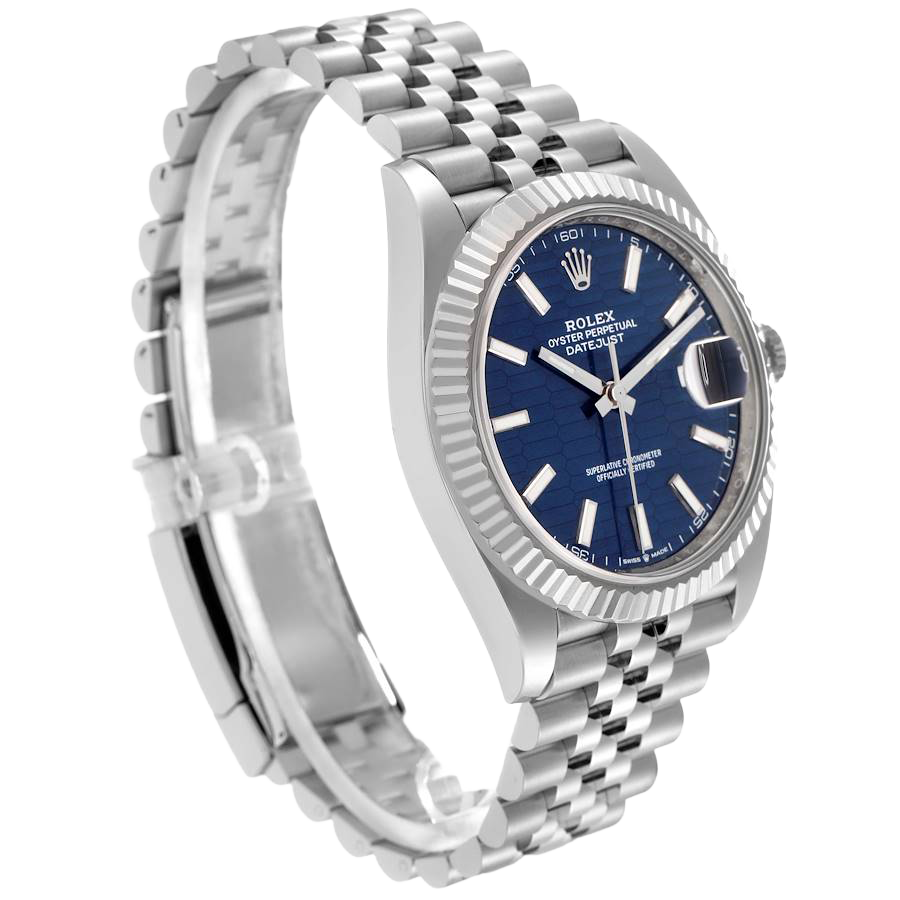 Datejust 41mm Steel White Gold Fluted Motif Dial Mens Watch 126334