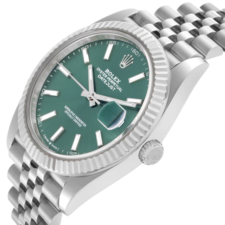 Datejust 41mm Steel White Gold Mint Green Dial Mens Watch 126334