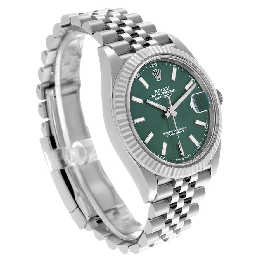 Datejust 41mm Steel White Gold Mint Green Dial Mens Watch 126334