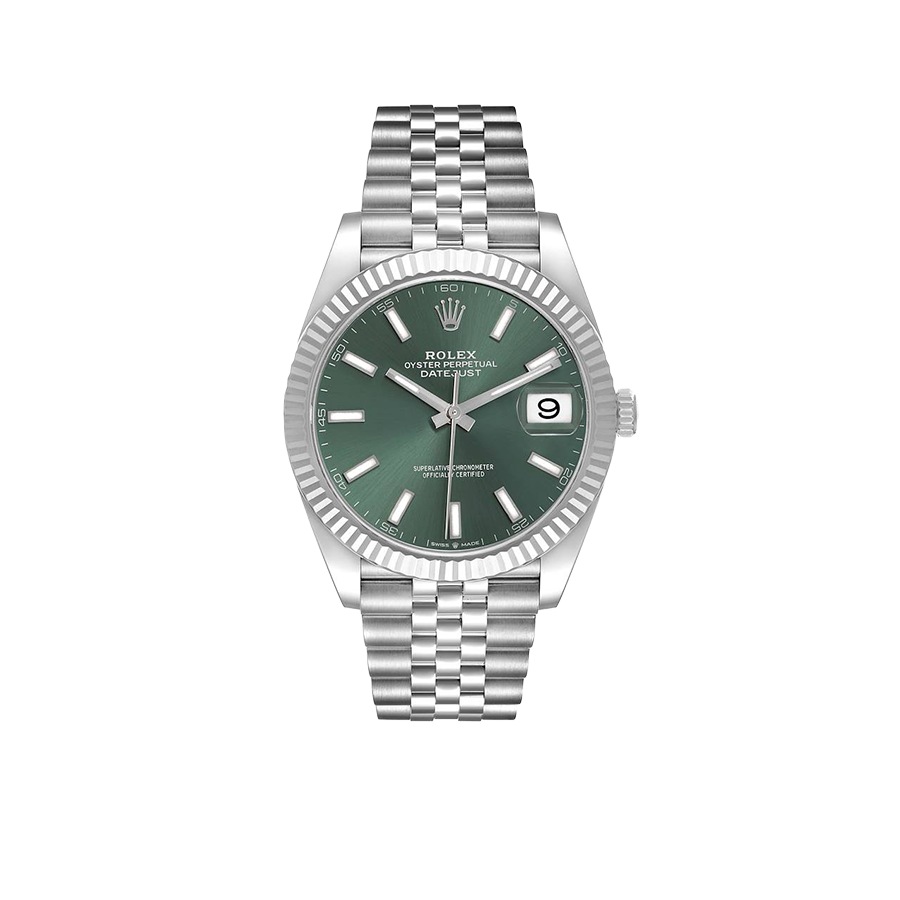 Datejust 41mm Steel White Gold Mint Green Dial Mens Watch 126334