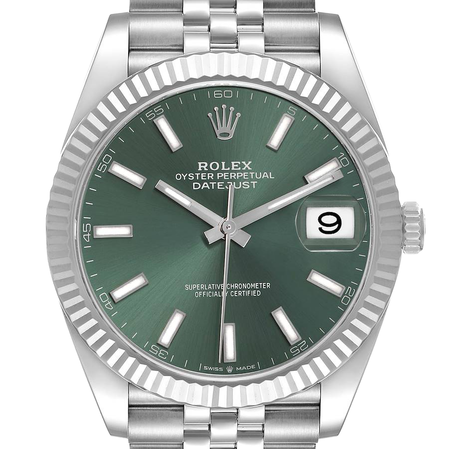 Datejust 41mm Steel White Gold Mint Green Dial Mens Watch 126334