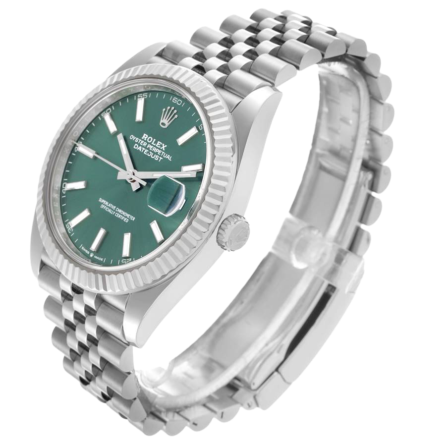Datejust 41mm Steel White Gold Mint Green Dial Mens Watch 126334