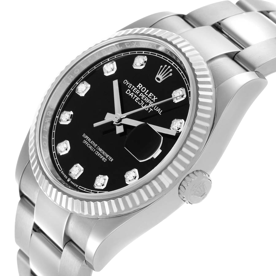 Datejust 36mm Steel White Gold Black Diamond Dial Mens Watch 126234