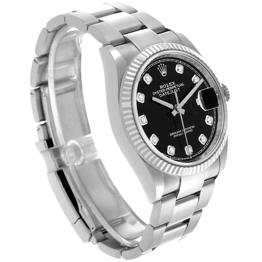 Datejust 36mm Steel White Gold Black Diamond Dial Mens Watch 126234