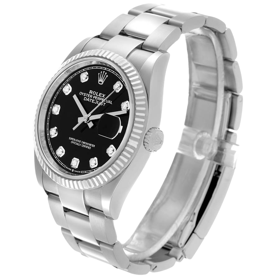 Datejust 36mm Steel White Gold Black Diamond Dial Mens Watch 126234