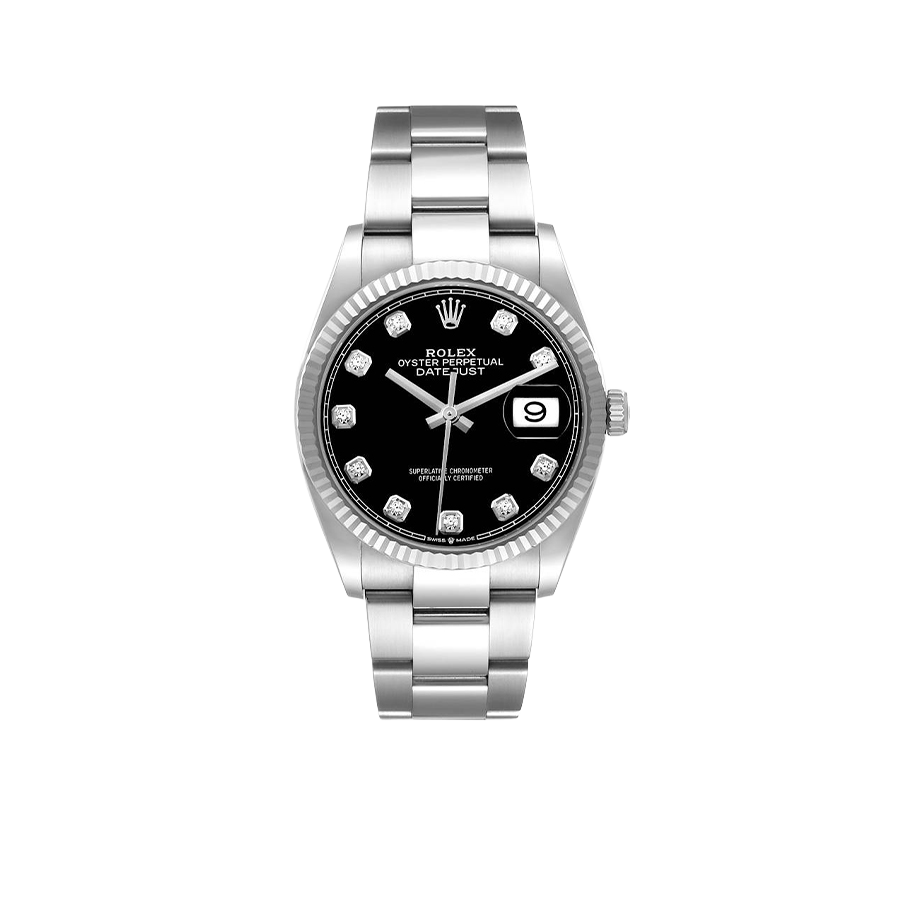Datejust 36mm Steel White Gold Black Diamond Dial Mens Watch 126234