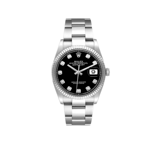 Datejust 36mm Steel White Gold Black Diamond Dial Mens Watch 126234