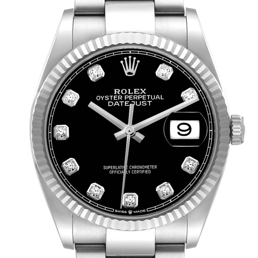 Datejust 36mm Steel White Gold Black Diamond Dial Mens Watch 126234
