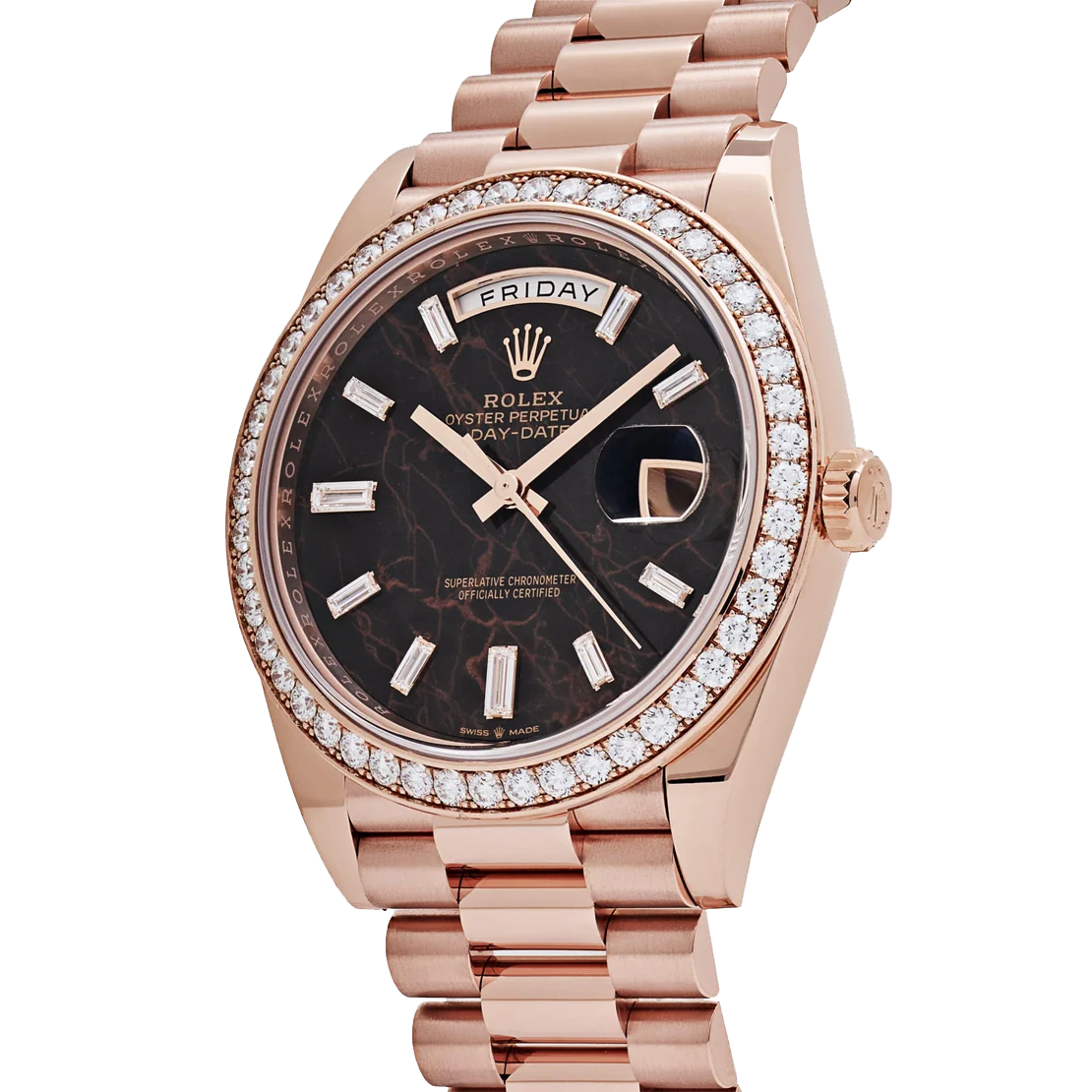 Day-Date 40 228345RBR Rose Gold Eisenkiesel Diamond Dial Diamond Bezel