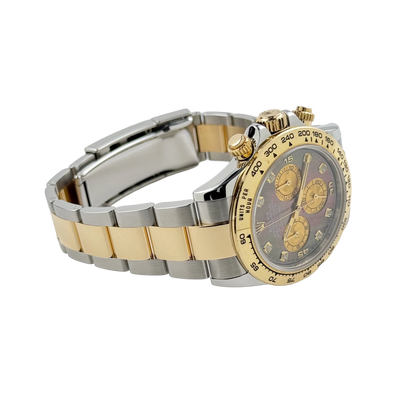 Daytona 40mm Yellow Gold Stainless Steel Black Mother of Pearl Diamond Dial 116503