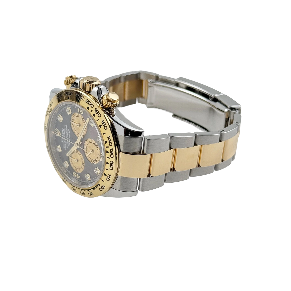 Daytona 40mm Yellow Gold Stainless Steel Black Mother of Pearl Diamond Dial 116503