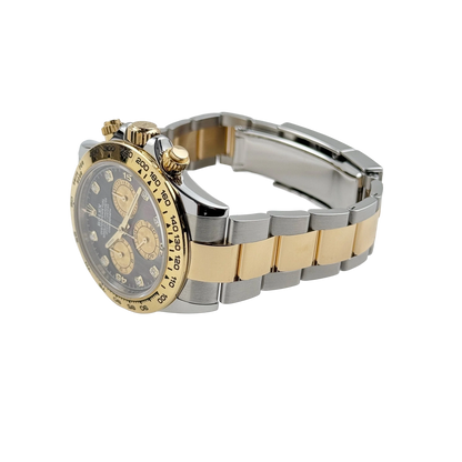 Daytona 40mm Yellow Gold Stainless Steel Black Mother of Pearl Diamond Dial 116503