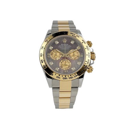 Daytona 40mm Yellow Gold Stainless Steel Black Mother of Pearl Diamond Dial 116503