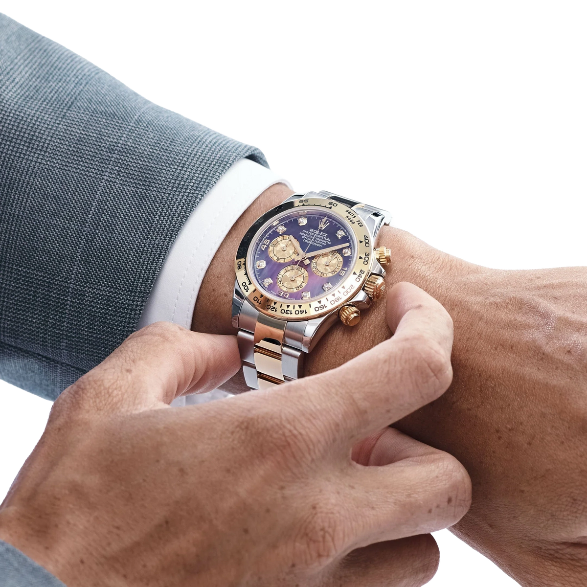 Daytona 40mm Yellow Gold Stainless Steel Black Mother of Pearl Diamond Dial 116503