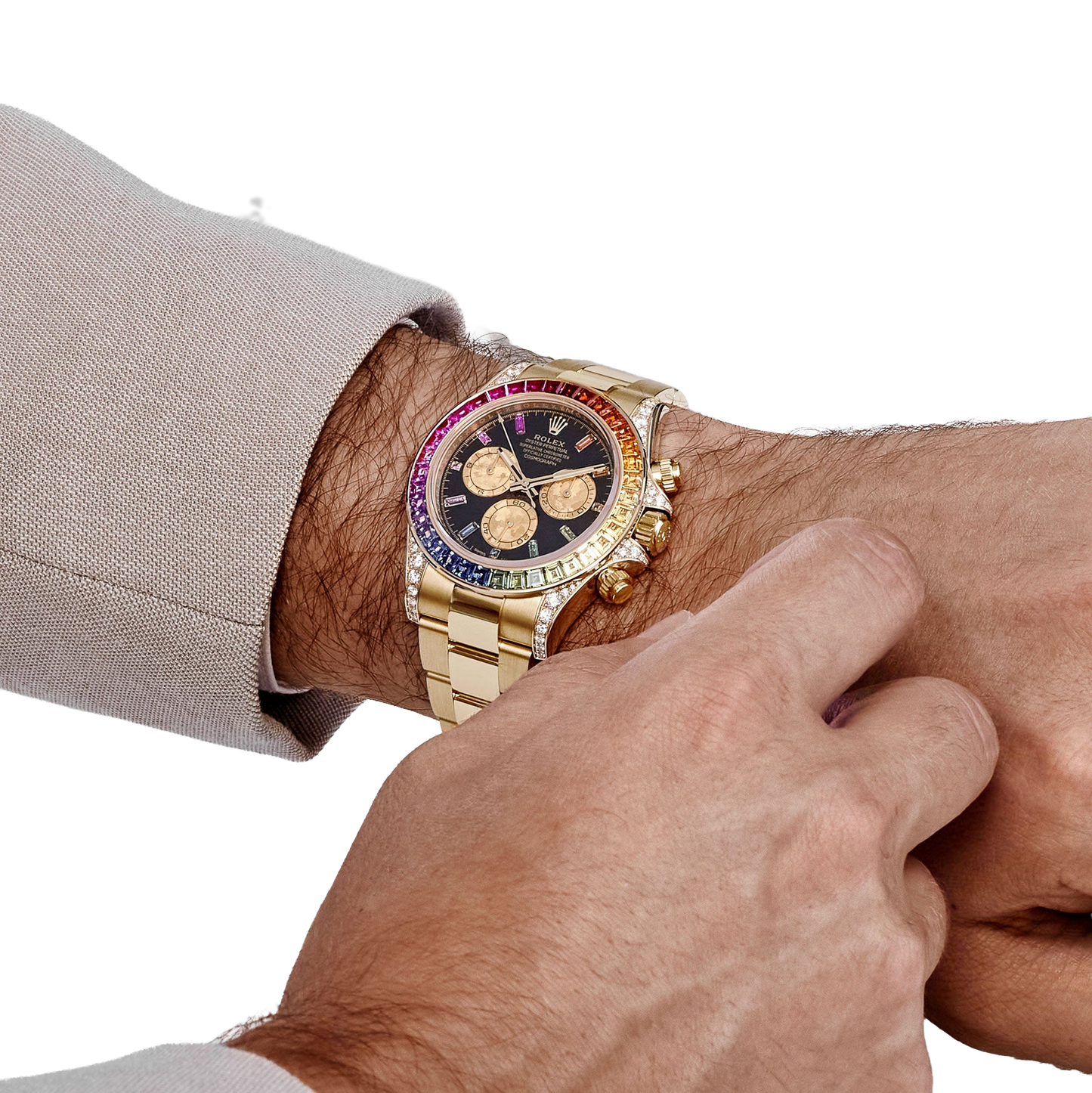 Daytona 126598RBOW 40mm Rainbow Yellow Gold Black Dial Sapphire Bezel