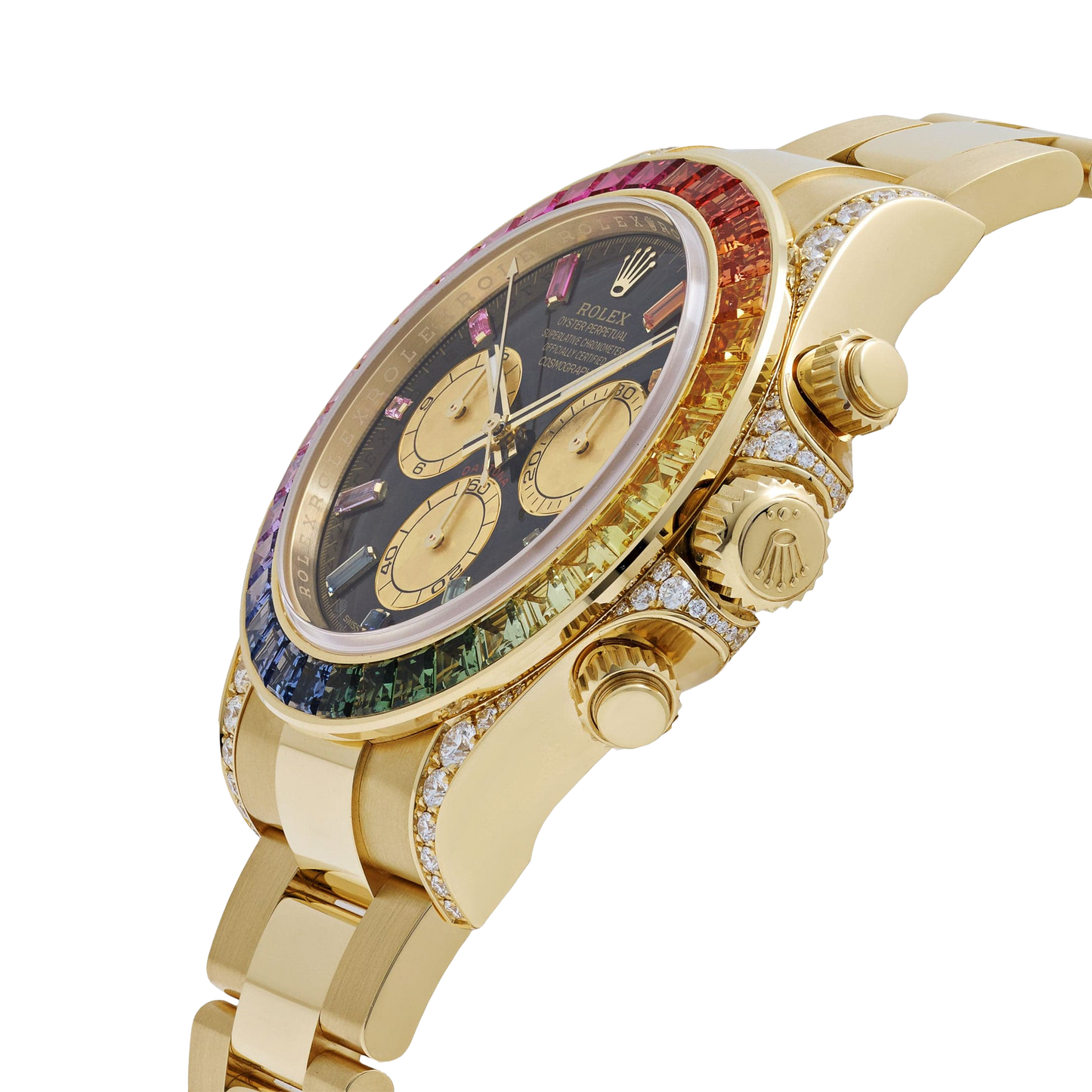 Daytona 126598RBOW 40mm Rainbow Yellow Gold Black Dial Sapphire Bezel