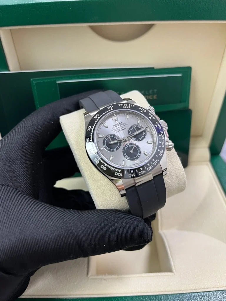 Daytona 40mm 116519 White Gold Steel Index Black Oysterflex Rubber Strap (Super Clone)