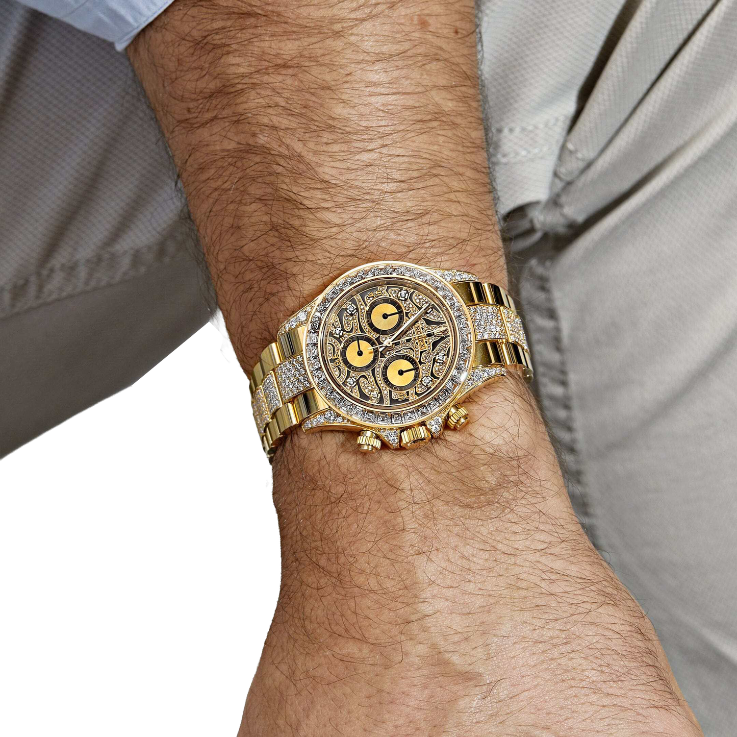 Daytona Eye of the Tiger 116598TBR Yellow Gold Diamond Dial with Diamond Bracelet (Super Clone)