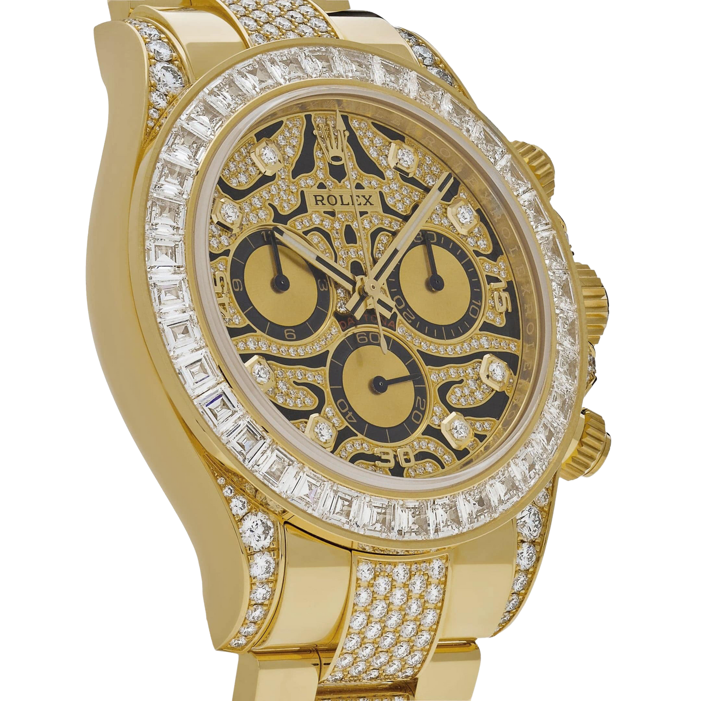 Daytona Eye of the Tiger 116598TBR Yellow Gold Diamond Dial with Diamond Bracelet (Super Clone)