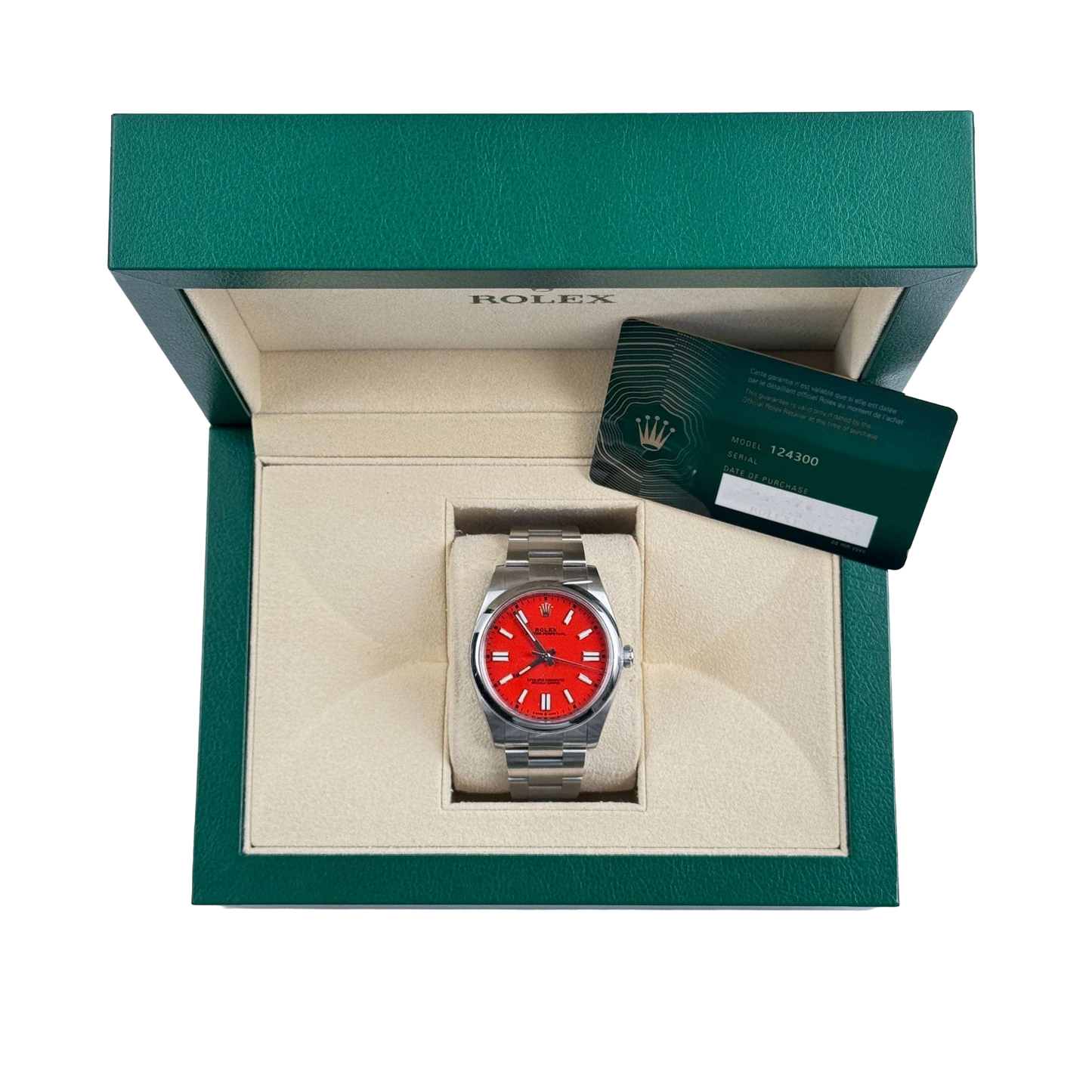 Oyster Perpetual 41mm Stainless Steel Coral Red Dial 124300 - 0007