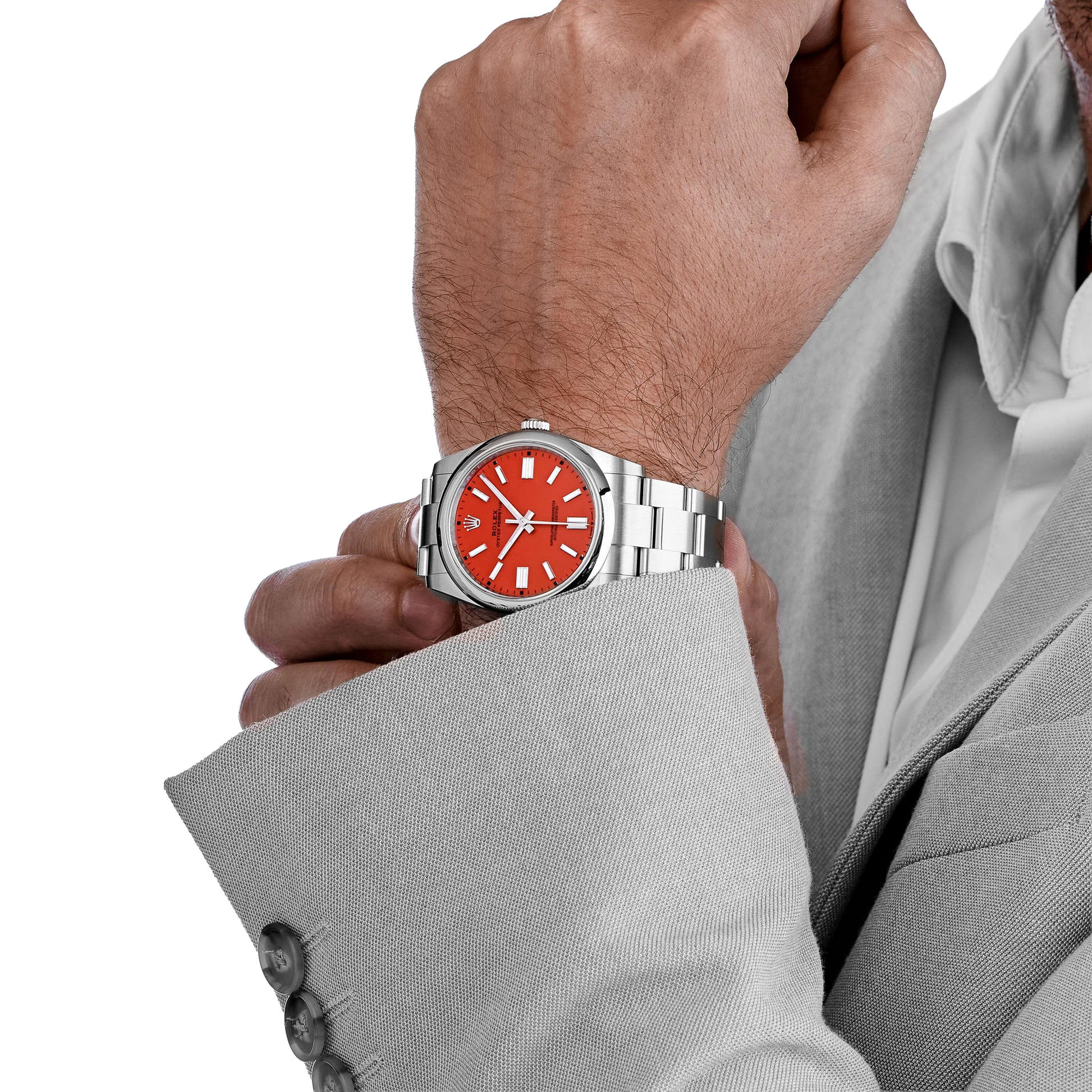 Oyster Perpetual 41mm Stainless Steel Coral Red Dial 124300 - 0007