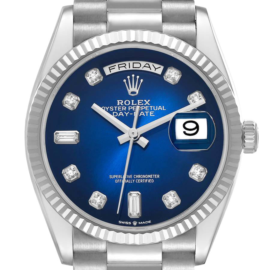 President Day-Date 36mm White Gold Ombre Diamond Dial Mens Watch 128239