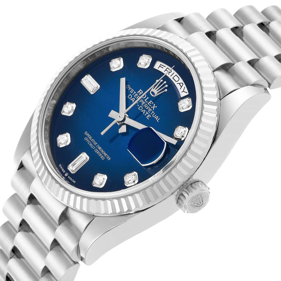 President Day-Date 36mm White Gold Ombre Diamond Dial Mens Watch 128239