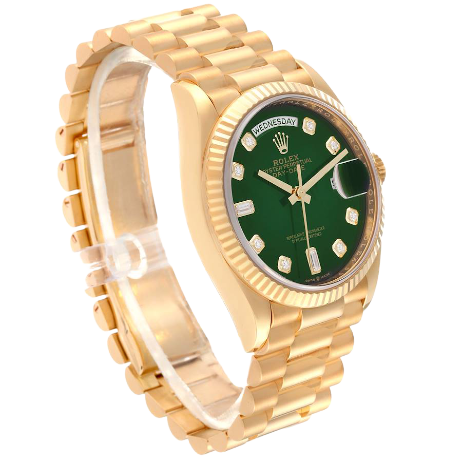 President Day-Date 36mm Yellow Gold Green Diamond Dial Mens Watch 128238