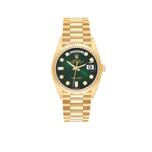 President Day-Date 36mm Yellow Gold Green Diamond Dial Mens Watch 128238