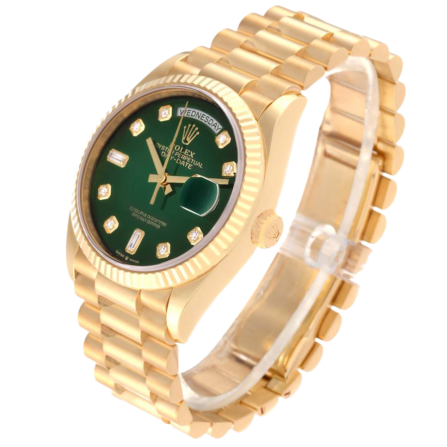 President Day-Date 36mm Yellow Gold Green Diamond Dial Mens Watch 128238