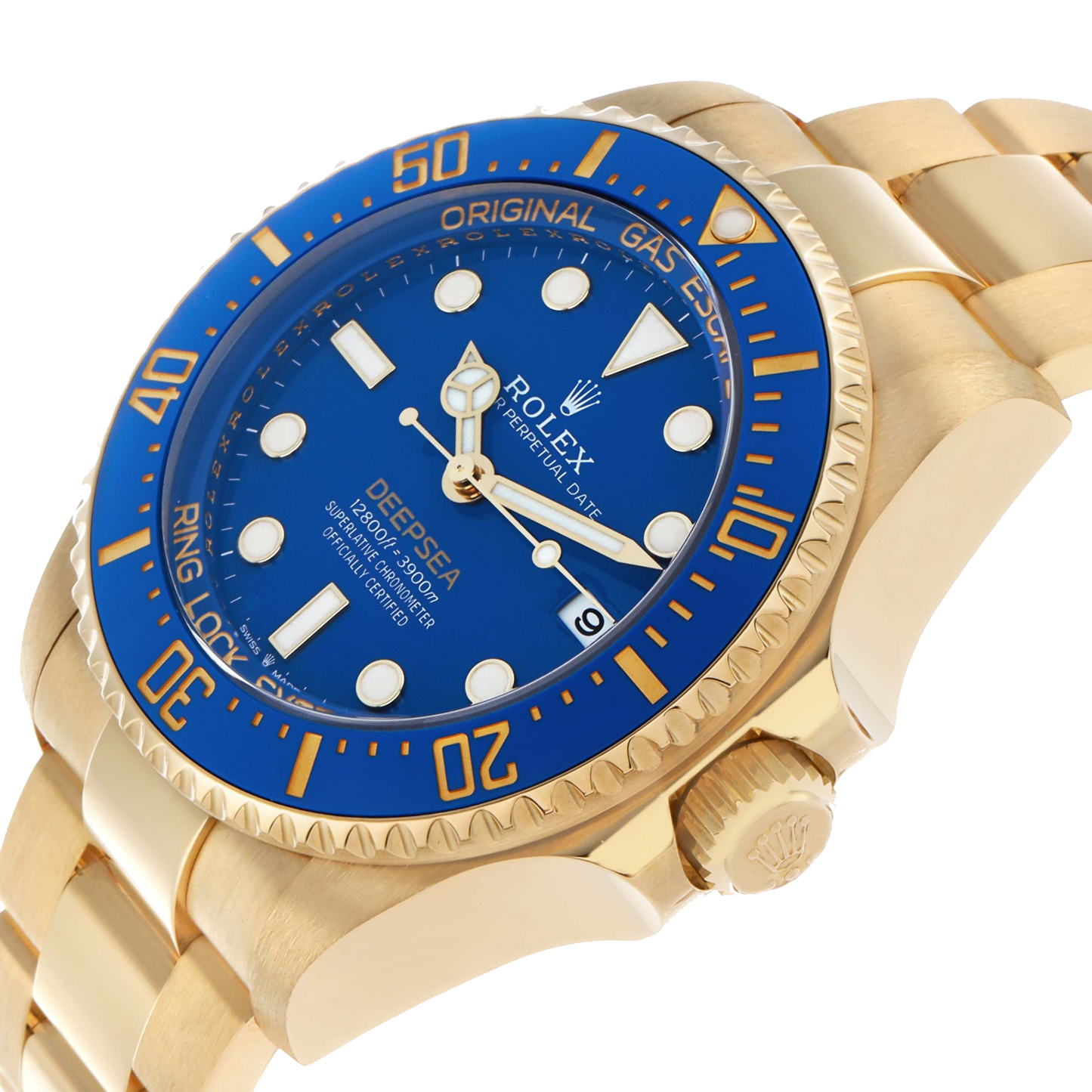 Seadweller Deepsea 44mm Yellow Gold Blue Dial Mens Watch 136668