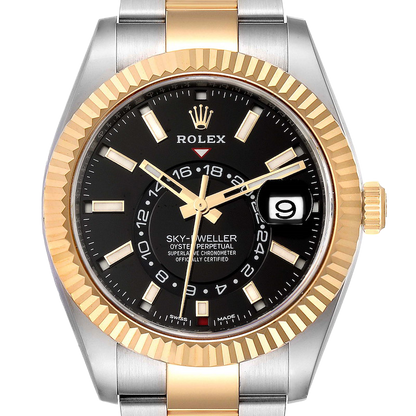 Sky Dweller 42mm Yellow Gold Steel Black Dial Mens Watch 326933
