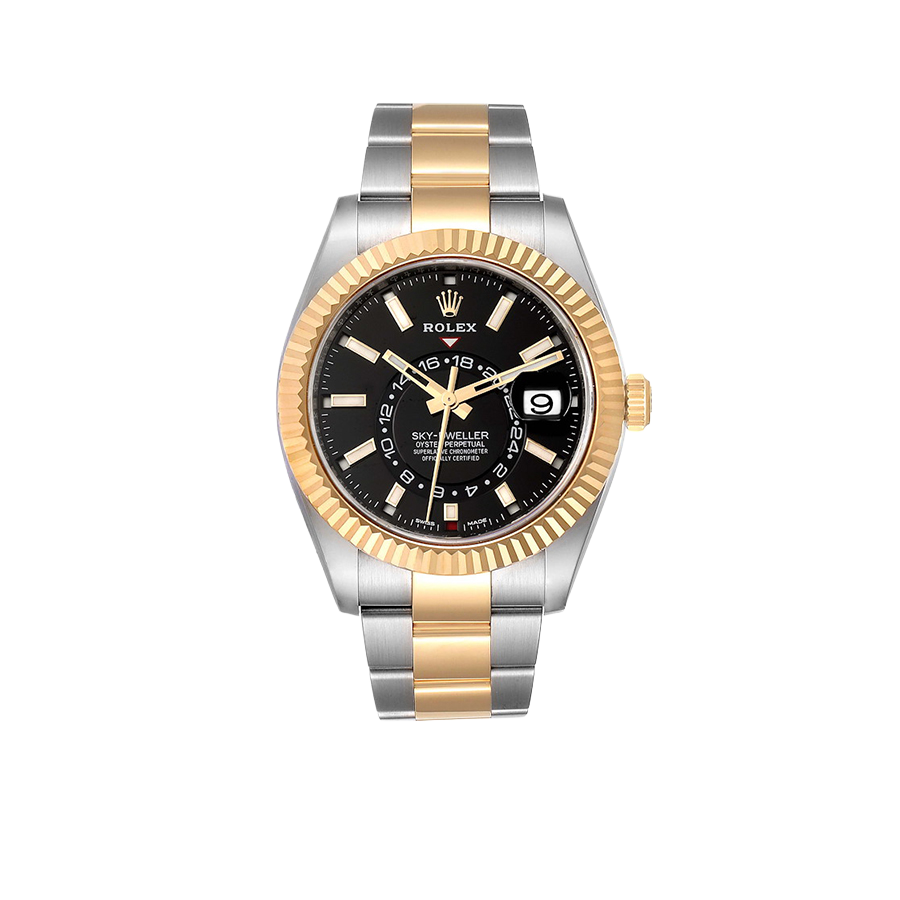 Sky Dweller 42mm Yellow Gold Steel Black Dial Mens Watch 326933