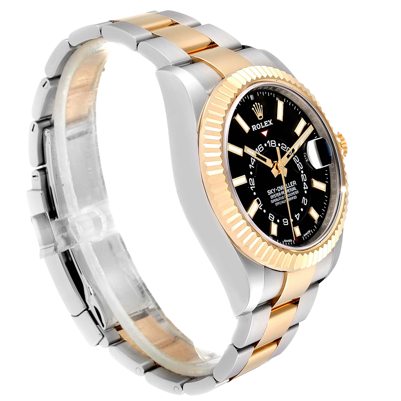Sky Dweller 42mm Yellow Gold Steel Black Dial Mens Watch 326933