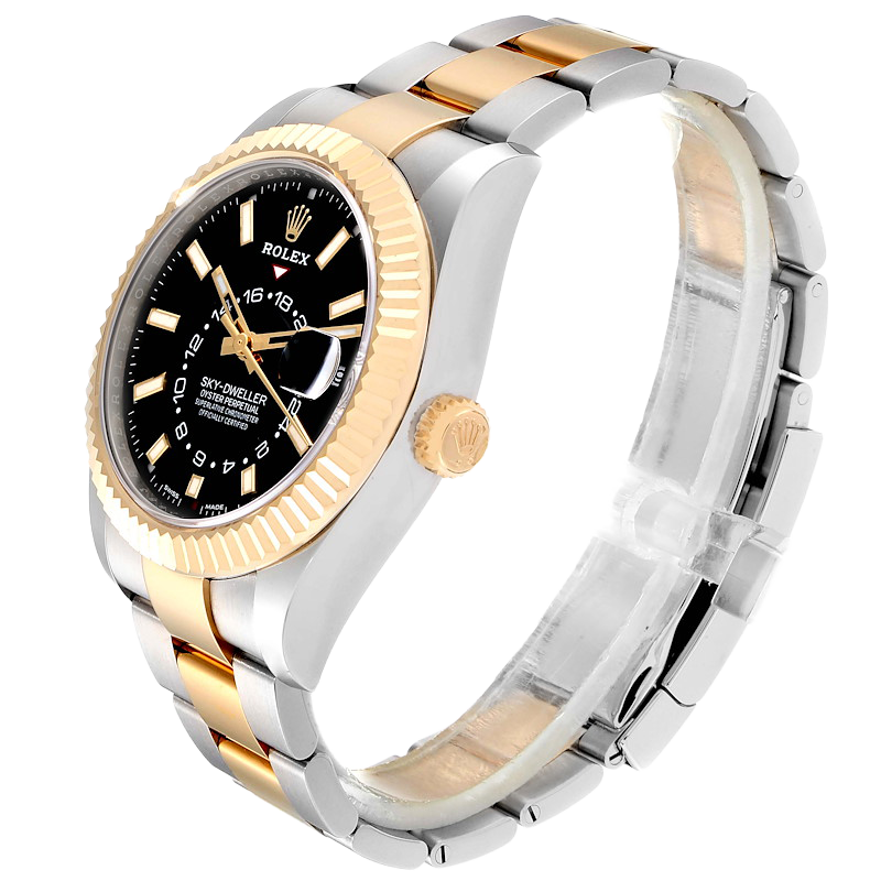 Sky Dweller 42mm Yellow Gold Steel Black Dial Mens Watch 326933