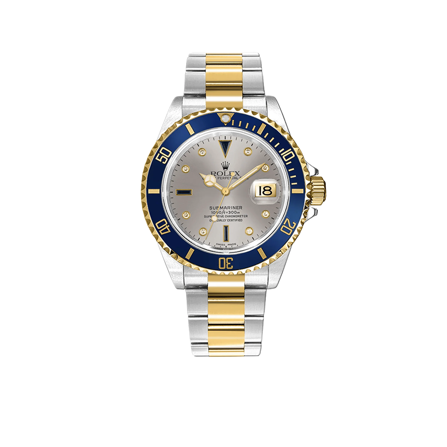 Submariner 40mm Stainless Steel Yellow Gold Serti Slate Diamond Sapphire Silver Dial 16613