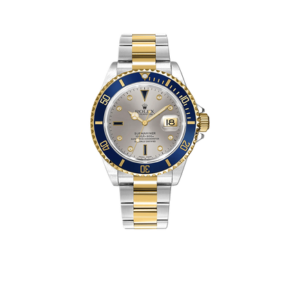 Submariner 40mm Stainless Steel Yellow Gold Serti Slate Diamond Sapphire Silver Dial 16613
