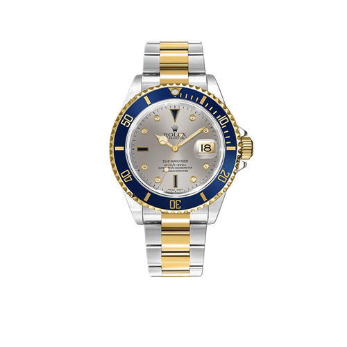 Submariner 40mm Stainless Steel Yellow Gold Serti Slate Diamond Sapphire Silver Dial 16613