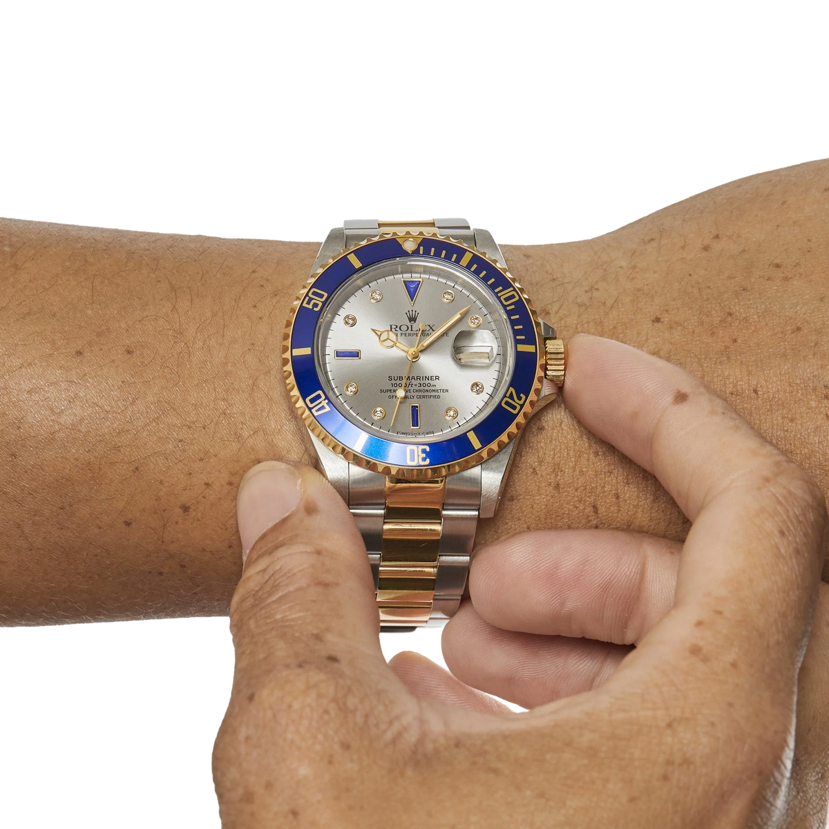 Submariner 40mm Stainless Steel Yellow Gold Serti Slate Diamond Sapphire Silver Dial 16613