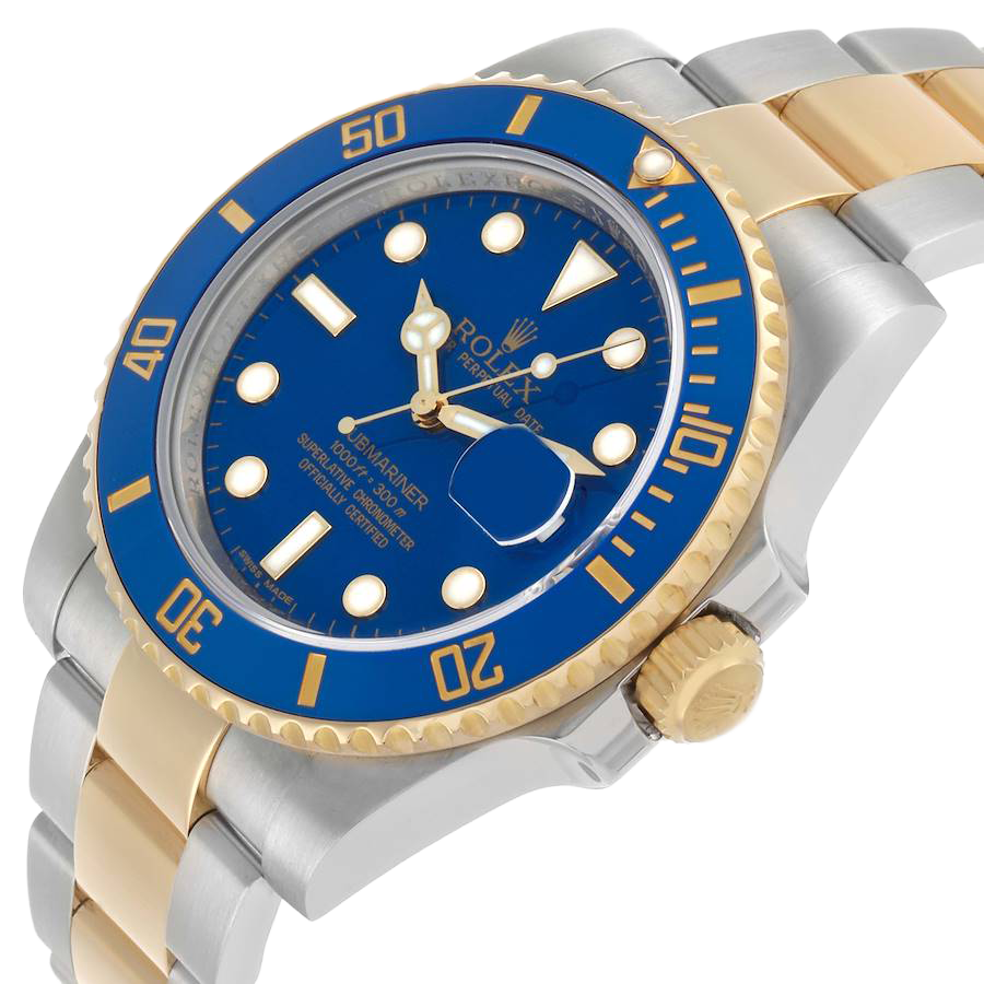Submariner 40mm Steel Yellow Gold Blue Dial Bezel Mens Watch 116613