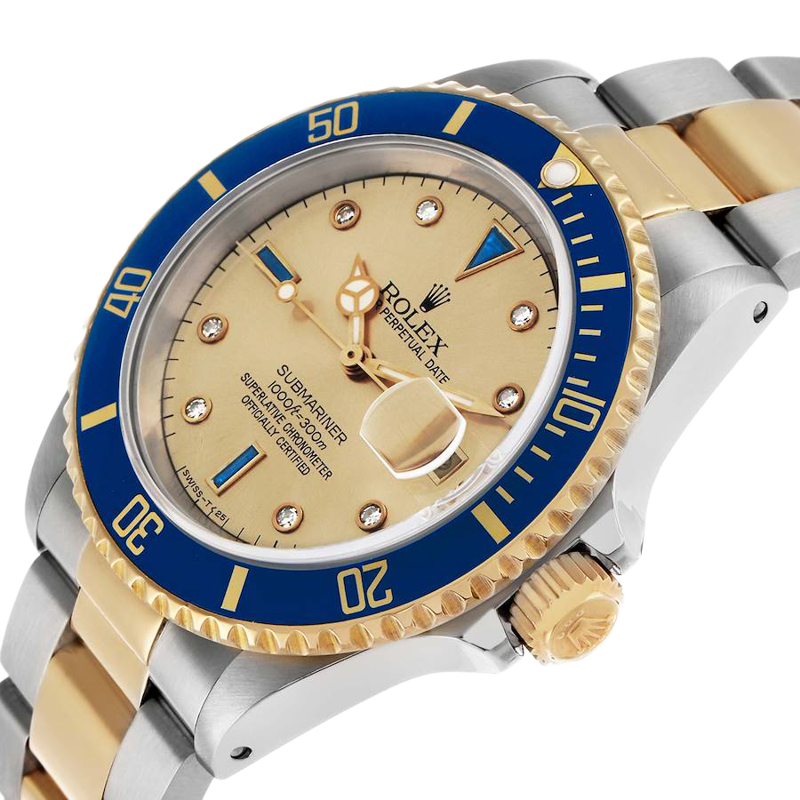 Submariner Steel Yellow Gold 40mm Diamond Serti Mens Watch 16613