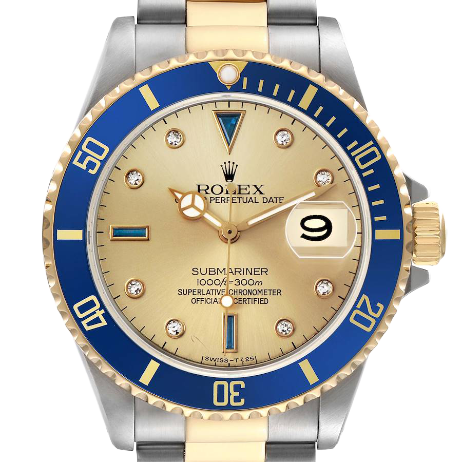 Submariner Steel Yellow Gold 40mm Diamond Serti Mens Watch 16613