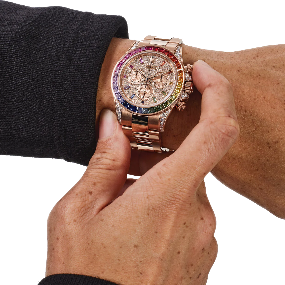 Daytona 116595RBOW Rainbow Rose Gold Pave Diamond Dial Sapphire Bezel