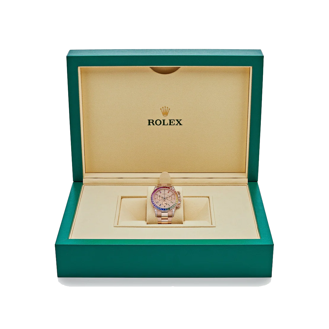 Daytona 116595RBOW Rainbow Rose Gold Pave Diamond Dial Sapphire Bezel