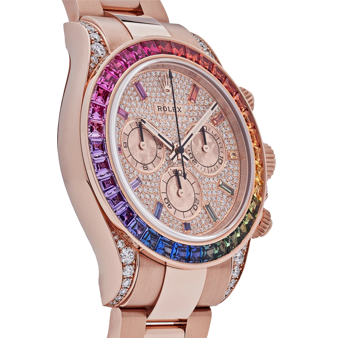 Daytona 116595RBOW Rainbow Rose Gold Pave Diamond Dial Sapphire Bezel
