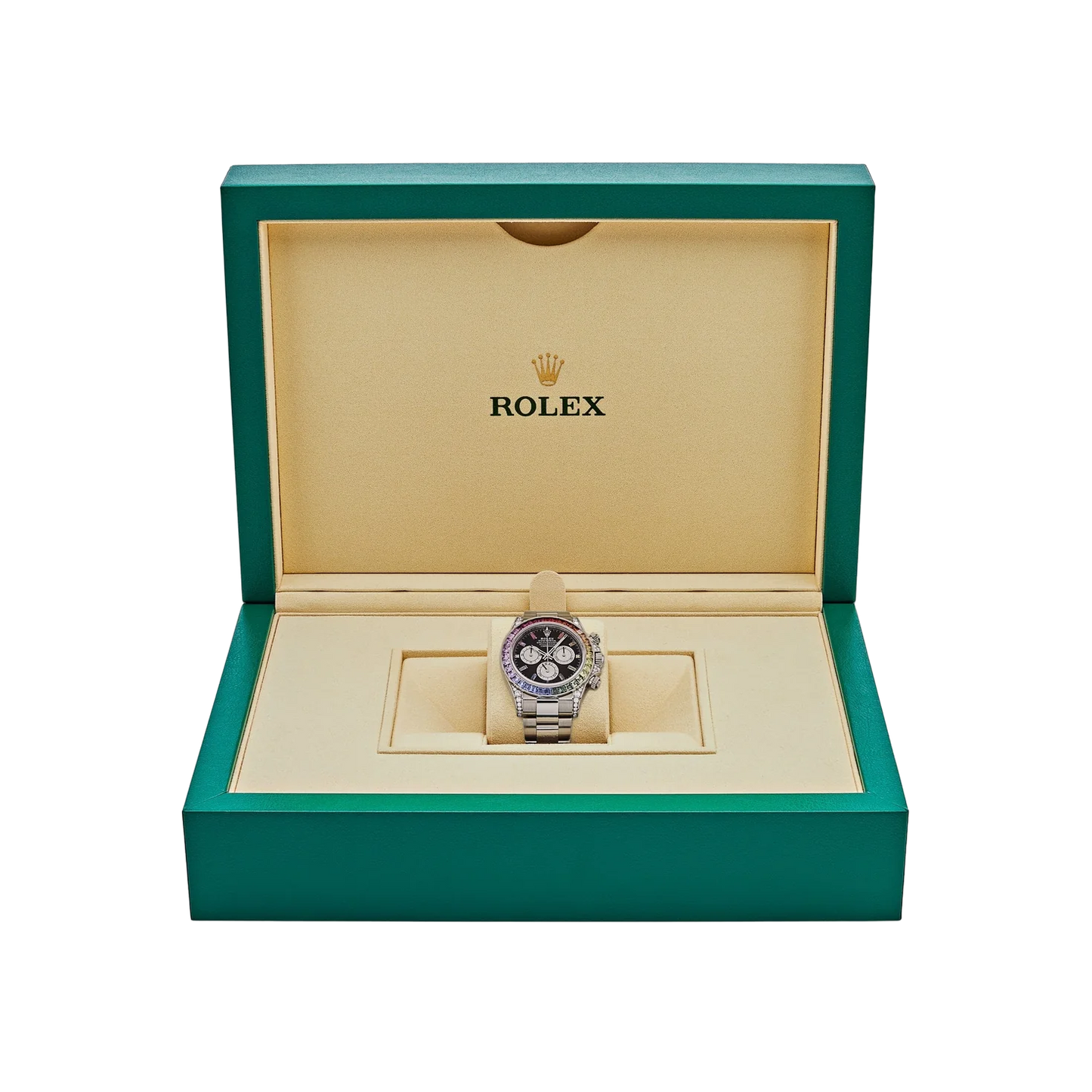 Daytona 40mm 116599RBOW Rainbow White Gold Black Dial